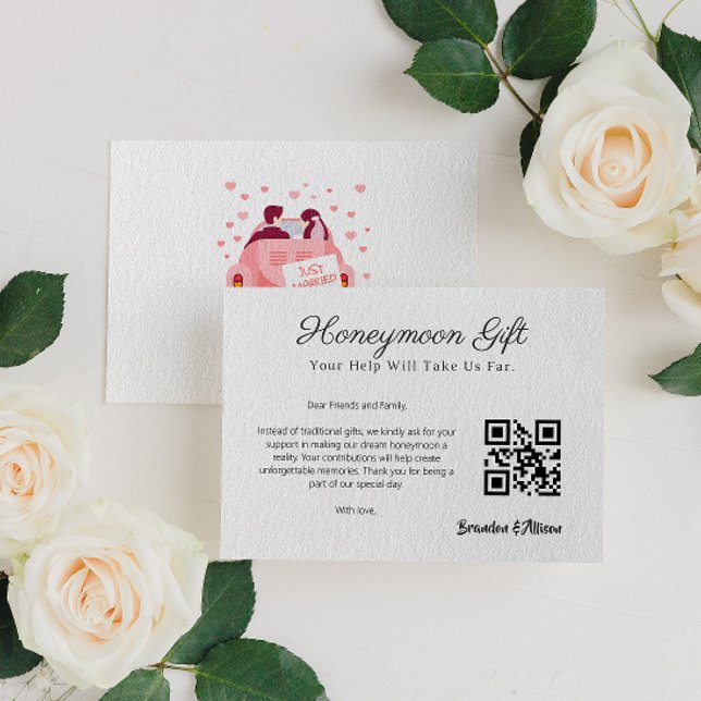 Tarjeta De Recepción Código Qr del Boda del Registro del Fondo de Luna  (Honeymoon Fund Wedding Registry Gift Qr Code Enclosure Card)