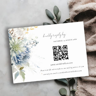 Tarjeta De Recepción Código QR del Boda Floral Suculento Verde Azul RSV
