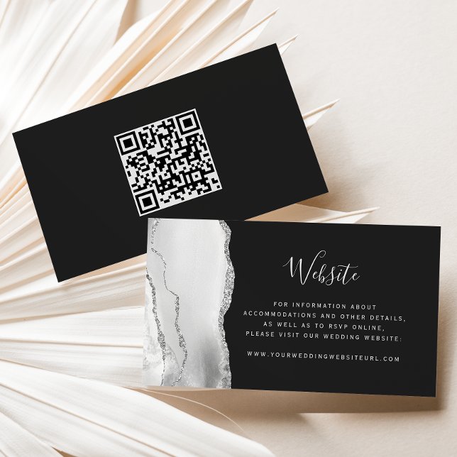 Tarjeta De Recepción Código QR del Boda oscuro del Agate de plata gris  (Subido por el creador)