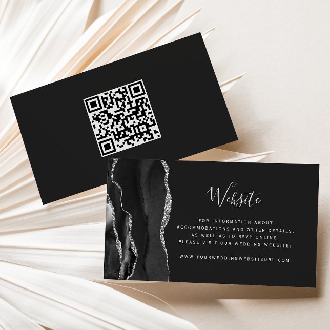 Tarjeta De Recepción Código QR del Boda oscuro del Agate de plata negra (Subido por el creador)