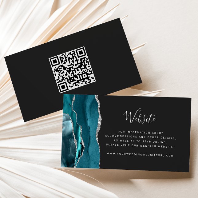 Tarjeta De Recepción Código QR del Boda oscuro del Agate plateado Verde (Subido por el creador)