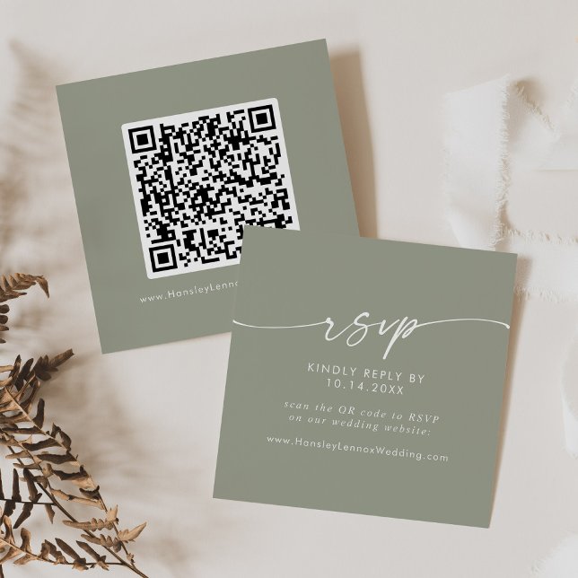 Tarjeta De Recepción Código QR del Boda Verde de Moda Boho RSage RSVP (Subido por el creador)