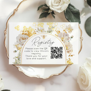 Tarjeta De Recepción Código QR del registro de abeja floral elegante