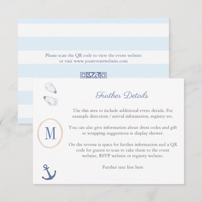 Tarjeta De Recepción Código QR del registro de baby shower con monogram (Anverso / Reverso)