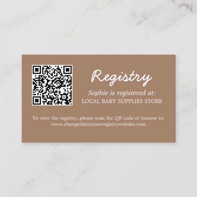 Tarjeta De Recepción Código QR del Registro de Baby Shower Gentle Brown (Anverso)