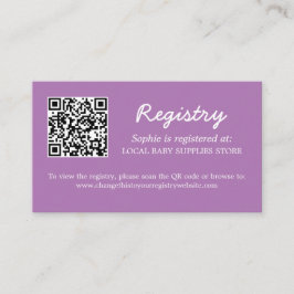 Tarjeta De Recepción Código QR del Registro de Baby Shower Púrpura suav