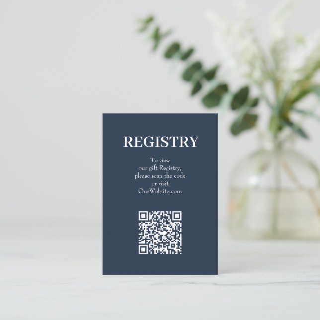 Tarjeta De Recepción Código QR del Registro de Boda Azul Marítimo Chic (Anverso de pie)