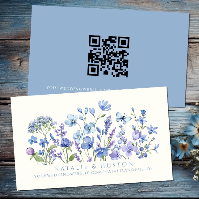 Tarjeta De Recepción Código QR del Registro de Boda Blue Wildflower (Subido por el creador)