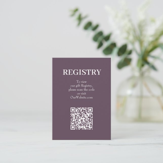 Tarjeta De Recepción Código QR del Registro de Boda Chic Dusty Purple (Anverso de pie)