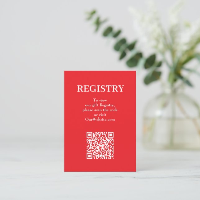Tarjeta De Recepción Código QR del Registro de Boda Chic Rojo (Anverso de pie)