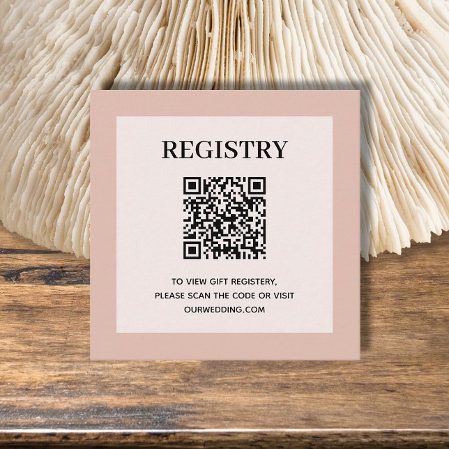 Tarjeta De Recepción Código QR del Registro de Boda Dusty Pink (Dusty pink wedding or bridal shower registry enclosure card with QR Code - 2.5" x 2.5")