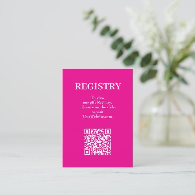 Tarjeta De Recepción Código QR del Registro de Boda Rosa Chic (Anverso de pie)
