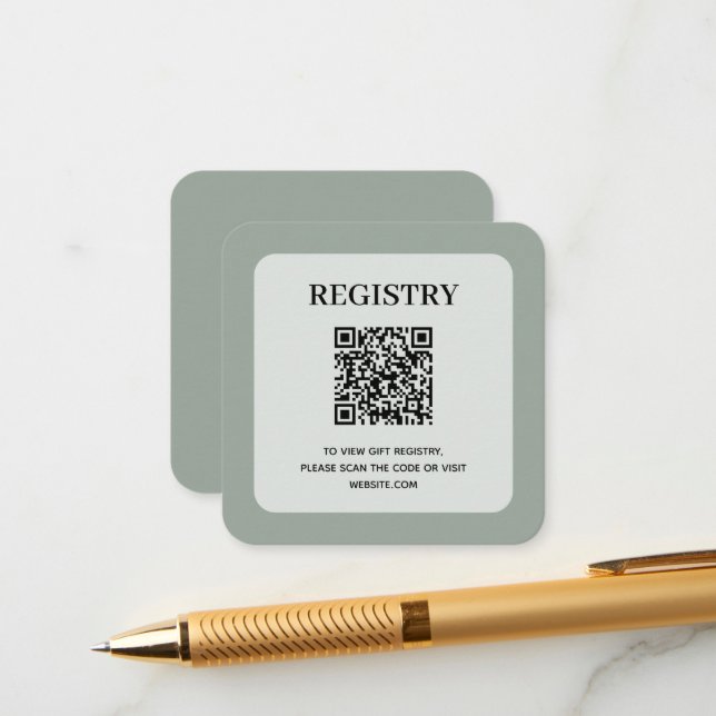 Tarjeta De Recepción Código QR del Registro de Boda Verde Salvia (Anverso/Reverso In Situ)