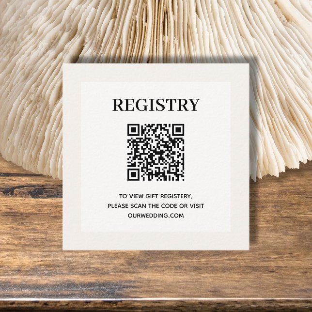 Tarjeta De Recepción Código QR del Registro de bodas (Ivory wedding or bridal shower registry enclosure card with QR Code - 2.5" x 2.5")