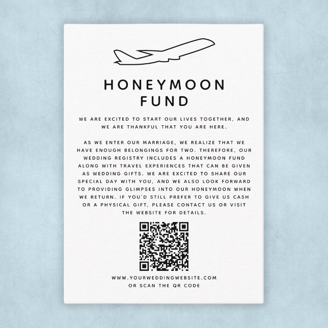 Tarjeta De Recepción Código QR del Registro de Bodas Digitales del Fond (Honeymoon Fund Digital Wedding Registry QR Code Enclosure Card
)