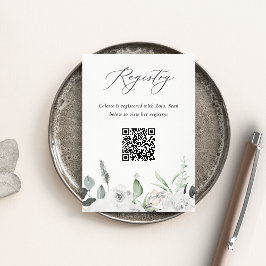 Tarjeta De Recepción Código QR del registro floral blanco y eucalipto