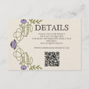 Tarjeta De Recepción Código QR del sitio web de boda Art Nouveau púrpur