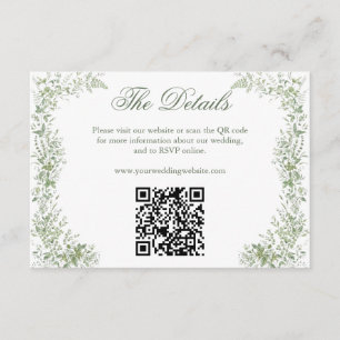 Tarjeta De Recepción Código QR del sitio web de boda botánico verde sal