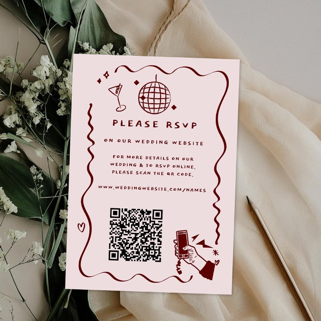 Tarjeta De Recepción Código QR del sitio web de boda caprichoso retro D (Subido por el creador)