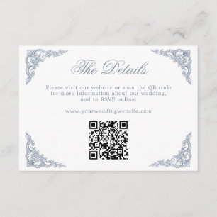 Tarjeta De Recepción Código QR del sitio web de boda de azul polvorient