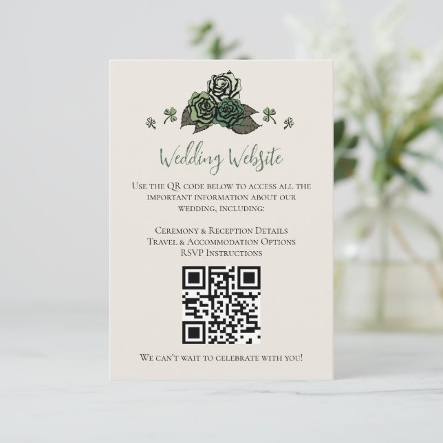 Tarjeta De Recepción Código QR del sitio web de boda de cráneos florale (Anverso de pie)