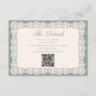 Tarjeta De Recepción Código QR del sitio web de boda de encaje verde sa