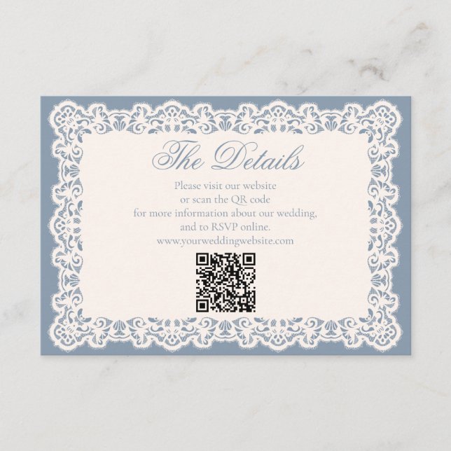Tarjeta De Recepción Código QR del sitio web de boda Dusty Blue de enca (Anverso)