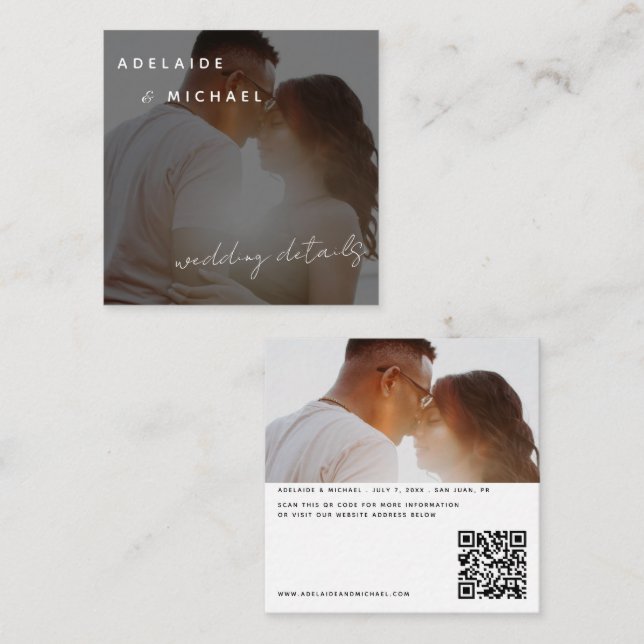 Tarjeta De Recepción Código QR del sitio web de boda moderno Detalles d (Anverso / Reverso)