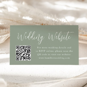 Tarjeta De Recepción Código QR del sitio web de boda verde sabio de gui