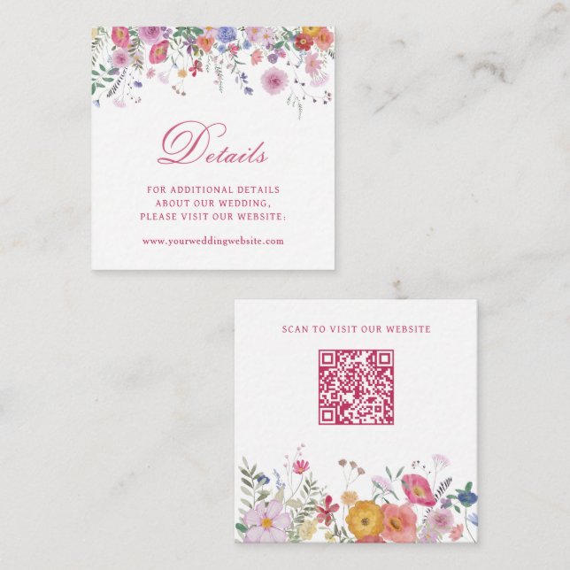 Tarjeta De Recepción Código QR del sitio web de detalles de boda de flo (Anverso / Reverso)