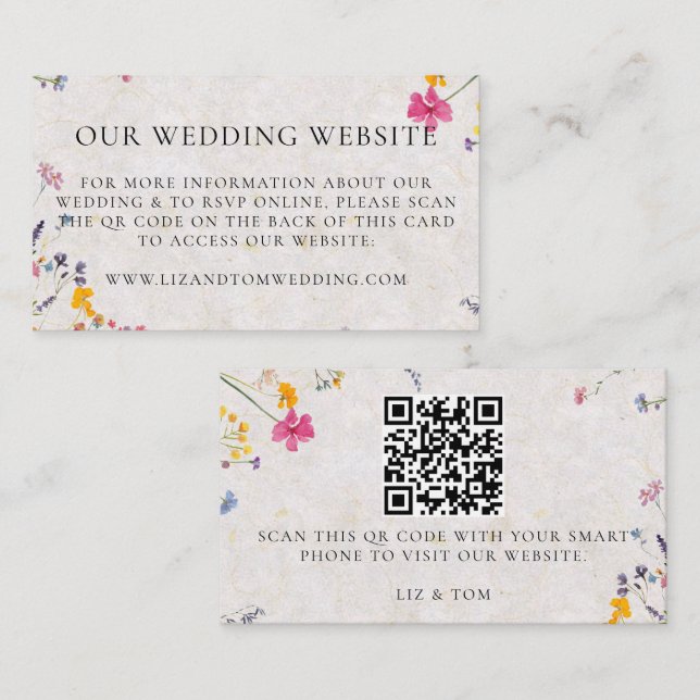 Tarjeta De Recepción Código QR del sitio web de la boda Wildflower Gard (Anverso / Reverso)
