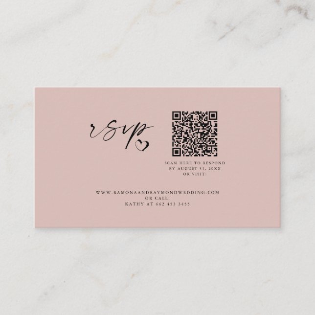 Tarjeta De Recepción Código QR del sitio web del Boda de guiones Minima (Anverso)