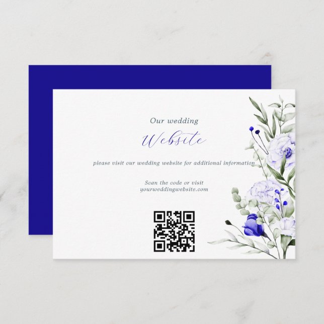 Tarjeta De Recepción Código QR Del Sitio Web Del Boda De Marfil Azul Re (Anverso / Reverso)