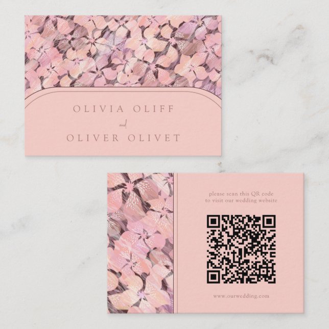 Tarjeta De Recepción Código QR del sitio web del Boda de Peach Romance (Anverso / Reverso)