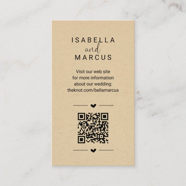 Tarjeta De Recepción Código QR del sitio web del boda - Detalles del Re (Anverso)