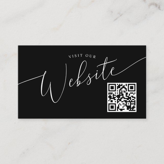 Tarjeta De Recepción Código QR del sitio web del Boda mínimo negro (Anverso)