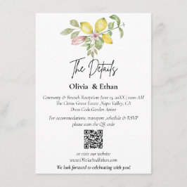 Tarjeta De Recepción Código QR Detalles de Boda Floral de Limón