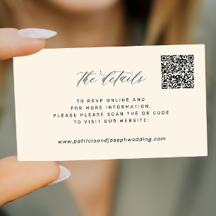 Tarjeta De Recepción CÓDIGO QR detalles de sitio web de boda simple y e