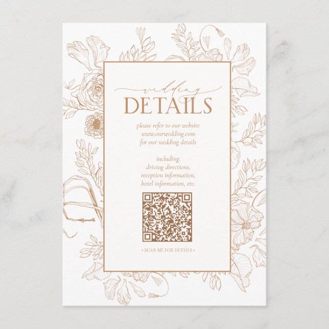 Tarjeta De Recepción Código QR Detalles del Boda Floral Terracotta (Anverso)