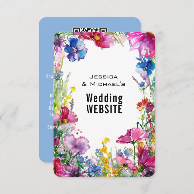 Tarjeta De Recepción 💗 código QR + dirección del sitio web Meadow Bloo (Anverso / Reverso)