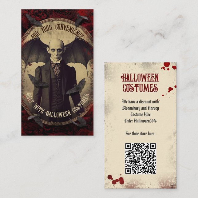 Tarjeta De Recepción Código QR Disfraces de Halloween Sitio web de Cree (Anverso / Reverso)