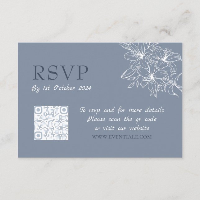 Tarjeta De Recepción Código QR Dusty Blue RSVP (Anverso)