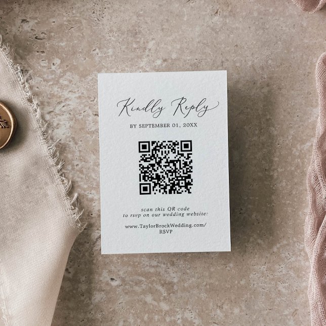 Tarjeta De Recepción Código QR editable de caligrafía negra Delicada RS (Subido por el creador)