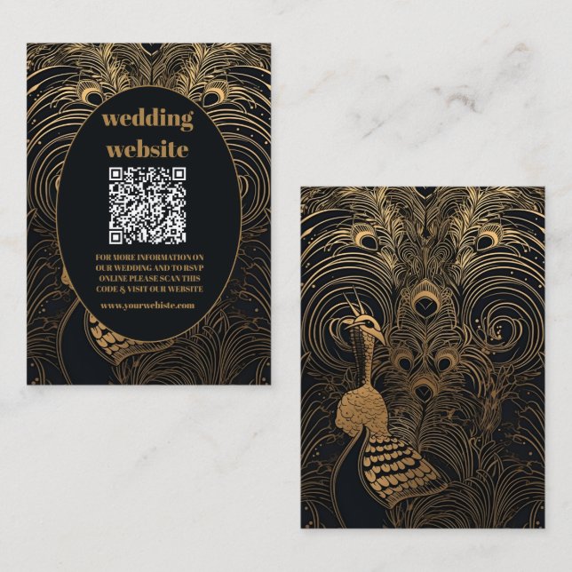 Tarjeta De Recepción código qr Elegant Art Deco Peacocks Boda (Anverso / Reverso)