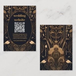 Tarjeta De Recepción código qr Elegant Art Deco Peacocks Boda