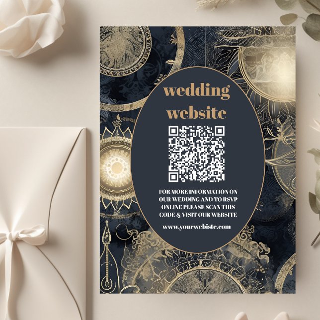 Tarjeta De Recepción código qr Elegant Silver Gold Celestial Boda (Subido por el creador)