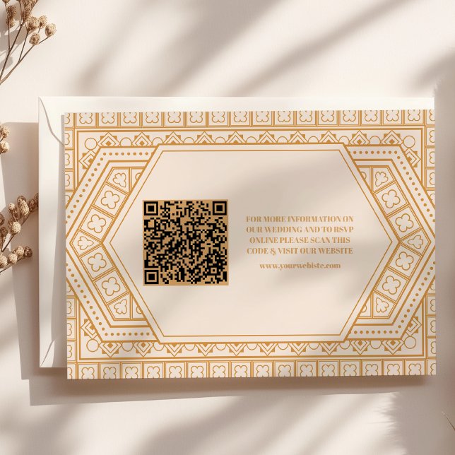 Tarjeta De Recepción Código QR Elegante Boda de Art Deco Geométrico (Subido por el creador)