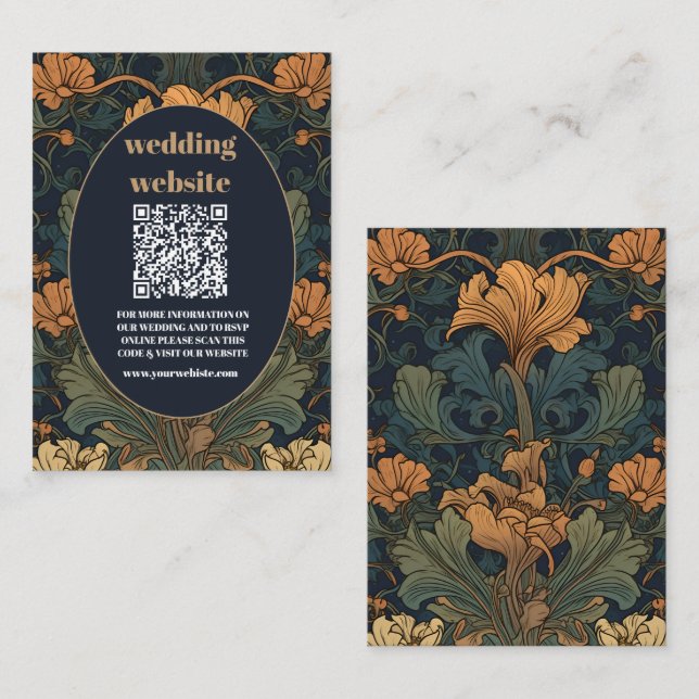 Tarjeta De Recepción código qr Elegante Boda de Art Nouveau floral (Anverso / Reverso)