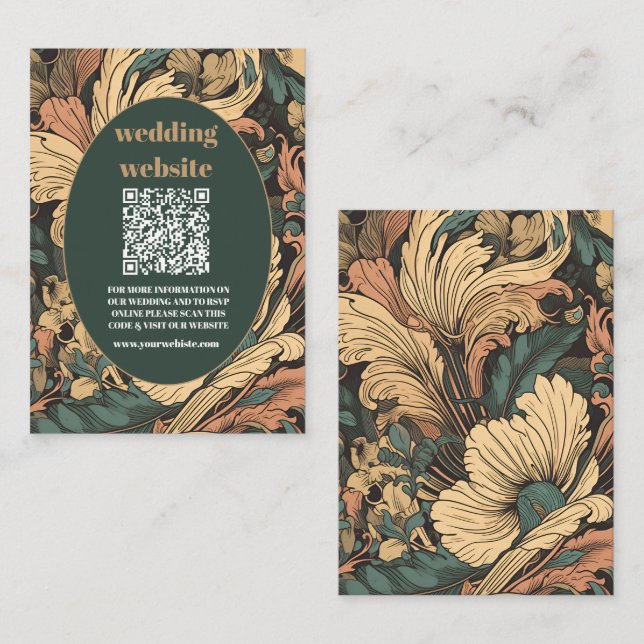 Tarjeta De Recepción código qr Elegante Boda de Art Nouveau floral (Anverso / Reverso)