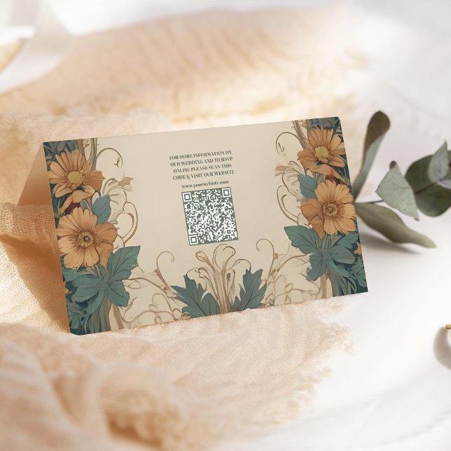 Tarjeta De Recepción Código QR Elegante Boda floral Art Nouveau (Subido por el creador)